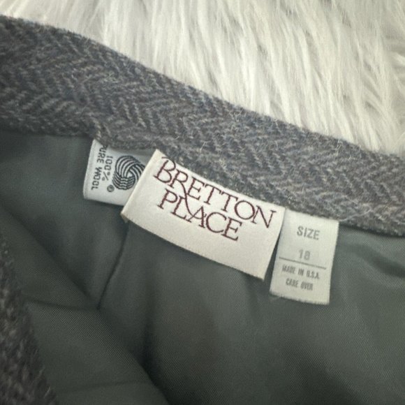 Bretton Place womens vintage skirt gray chevron 18 lined 100% wool - Picture 5 of 11